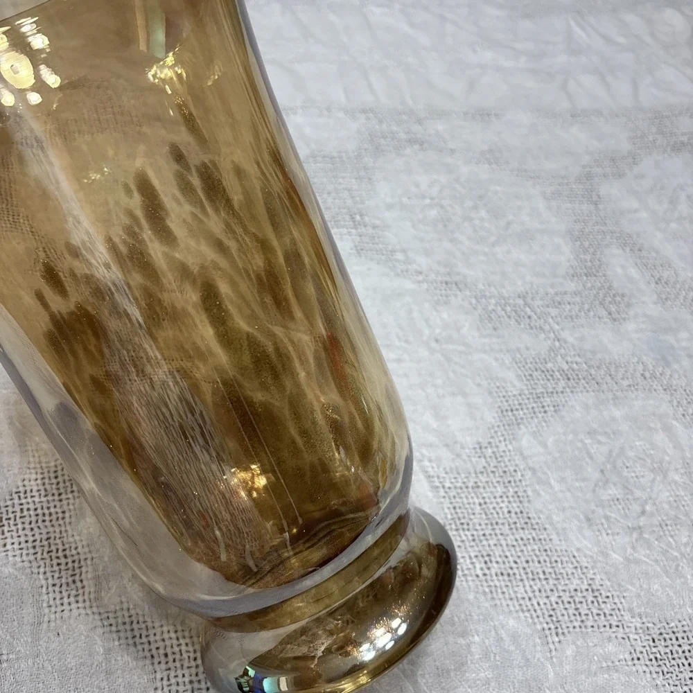 Large Art Blown Glass Gold Copper Speckled Pillar Candle Vase 11